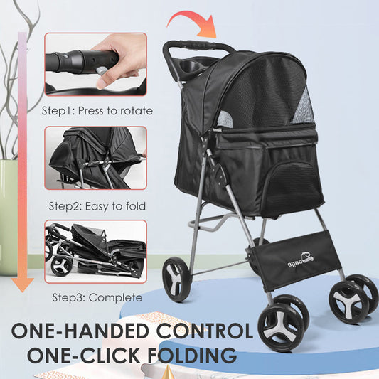 "Ultimate Pet Stroller: Detachable Dog Carrier with Double Layer, Lightweight Design, and Four Wheel Shock Absorption"